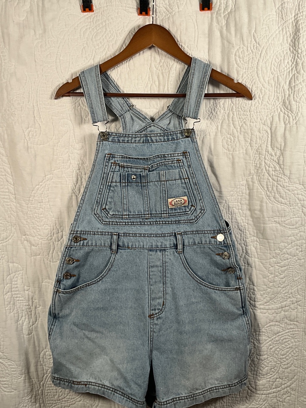 Lana RouxLight Wash Denim Short Overalls